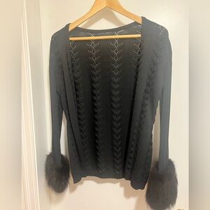 60’s Vintage Black lace Knit fur cuffed